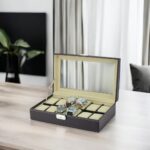 12 Slot Watch Storage Box Rexine Finish Black - Image 6