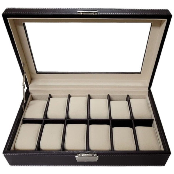 12 Slot Watch Storage Box Rexine Finish Black