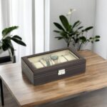 12 Slot Watch Storage Box Rexine Finish Black - Image 2