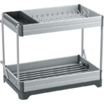 2 Tier Dish Drying Rack with Cutlery & Board Holder 43 X 49.5 X 8 Cm - Grey