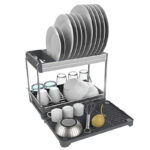 2 Tier Dish Drying Rack with Cutlery & Board Holder 43 X 49.5 X 8 Cm - Grey - Image 2