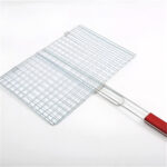 Portable BBQ Grill Mesh Clamp with Wooden Handle