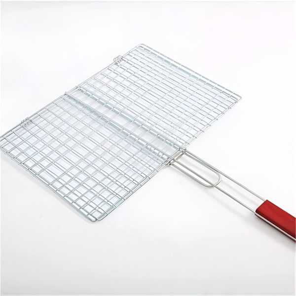 Portable BBQ Grill Mesh Clamp with Wooden Handle