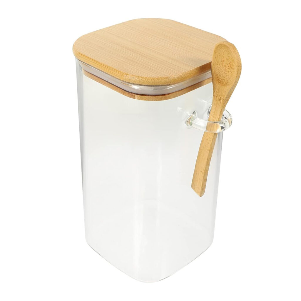 Airtight Square Glass Jar With Lid And Spoon10X18cm