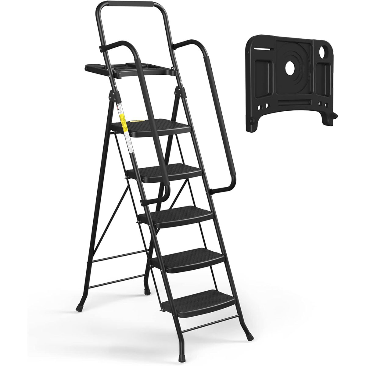 osm 778 (1) 5 Step Ladder with Handrails Tool Tray – Black - Image 1