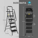 5 Step Ladder with Handrails Tool Tray – Black - Image 7