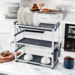 Aluminium Multifunctional Dish Rack Rustproof with Drain Tray 609 X 267 X 572  - Grey - Image 2