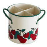 Metal Vintage Cutlery Holder White Fruit Print