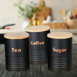 Bread Box with Coffee Tea & Sugar Containers – Black & Wood Finish - Image 4
