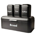 Bread Box And Coffee Tea Sugar Canisters Set – Black