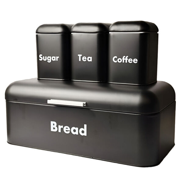Bread Box And Coffee Tea Sugar Canisters Set – Black