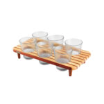 Food Fusion Wooden Tray With Lines Pattern Glass 6 Pcs (300ml)