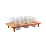 Food Fusion Wooden Tray With Dotted Pattern Glass 6 Pcs (300ml)