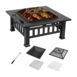Patio Outdoor Wood-Burning Fireplace  Square Metal Fire Pit - Black