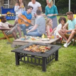 Patio Outdoor Wood-Burning Fireplace  Square Metal Fire Pit - Black - Image 3