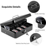 Steel Cash Box With Money And Coin Tray with Key Lock - Image 3