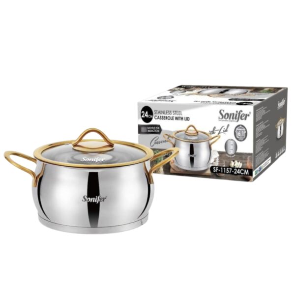 Sonifer Stainless Steel Casserole W/Lid(24cm) – 6.1L
