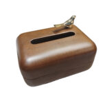Wooden Tissue Box with Magnetic Closure & Decorative Bird Accent – Dark Brown