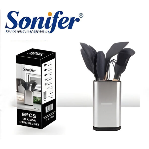 Sonifer 9-Piece Silicone Kitchen Utensil Set- Silver