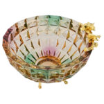 Multi-Color Cut Glass Bowl with Gold Accent