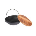 Cast Iron Wok With Wooden Cover 19.5 cm - Black