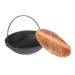 Cast Iron Wok With Wooden Cover 21.5 cm - Black