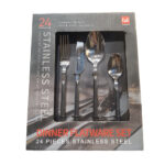 24-Pc Dinner Flatware Set Stainless Steel - Black Silver