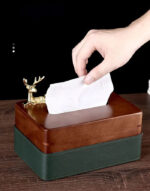 Tissue Box with Gold Deer Wood And Leather - Image 2