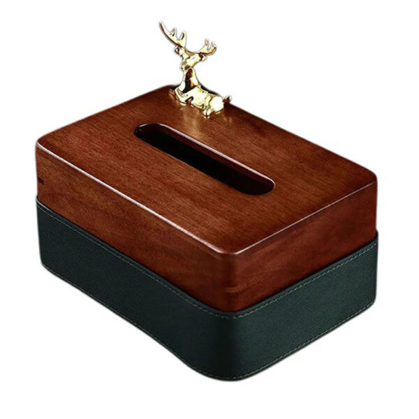 Tissue Box with Gold Deer Wood And Leather