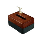 Luxury Solid Wood Tissue Box with Copper Deer Accent