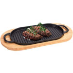 Cast Iron Grill Pan with Wooden Tray – Black - Image 4