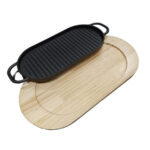Cast Iron Grill Pan with Wooden Tray – Black - Image 2