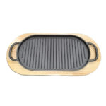 Cast Iron Grill Pan with Wooden Tray – Black - Image 3