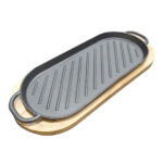 Cast Iron Oval Grill Pan with Wooden Tray – Black