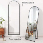 Wall Mounted Full Length Mirror With Stand  37*147 CM - Black - Image 2