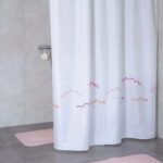 Shower Curtain Flora Leaf Design 180 x 200 cm – White with Grey - Image 2