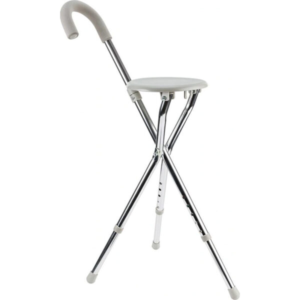 Foldable Support Cane with Seat - Grey