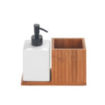 Dish Liquid Dispenser With Utensil Holder Mera Smoked Bamboo - Image 4