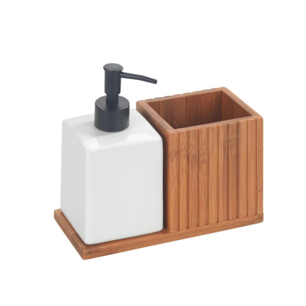 Dish Liquid Dispenser With Utensil Holder Mera Smoked Bamboo
