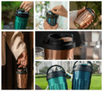 Travel Coffee Mug with Splash Proof Sliding Lid with Handle 400 ml "TYESO" Rose Gold - Image 2