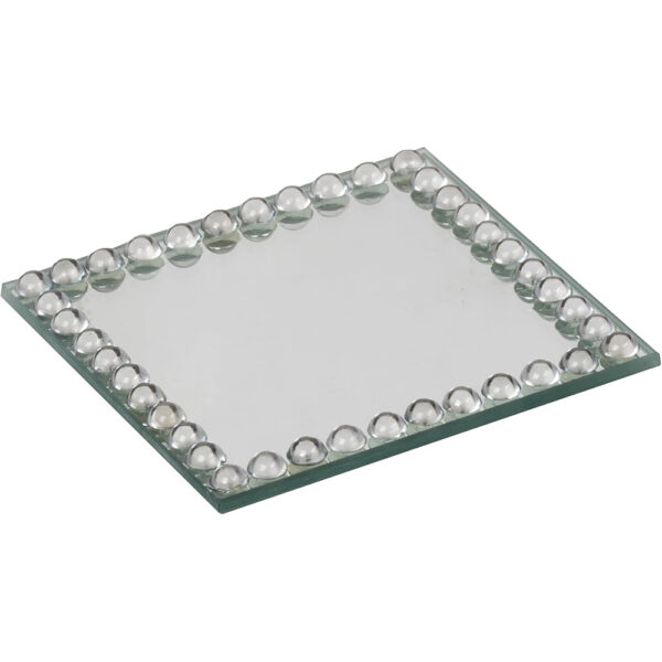 Beaded Square Mirror Coaster ( Pack Of 4 Pc ) 10x10 cm – Elegant Decorative Accent