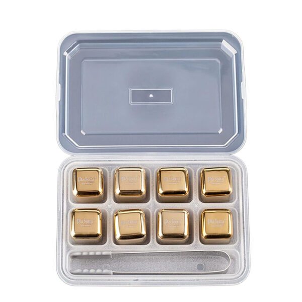 Reusable Ice Cubes with Tongs & Storage Tray – Stainless Steel