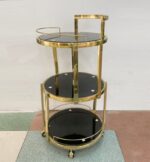 Round 3-Tier Serving Trolley with Black Glass Shelves - Image 2