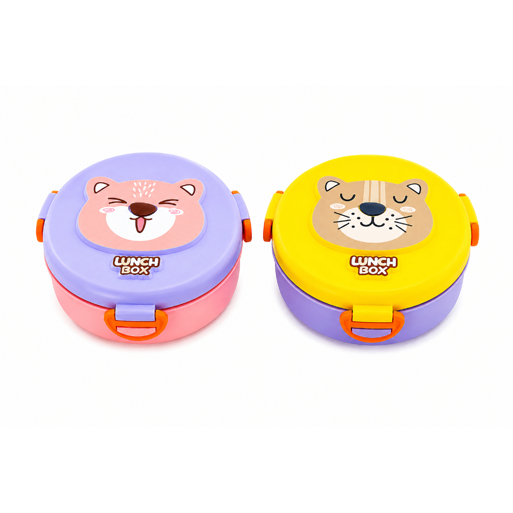 OSM-1525-New-1 Round Animal Print Lunch Box With Built-In Spork - Image 1