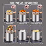 Tempura Fryer Pot with Basket Stainless Steel Double Bottom 14 cm  - Silver - Image 6