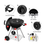 Football Style BBQ Grill with Moving Stand 17 Inch  – Black - Image 3