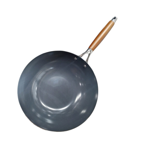 Carbon Steel Stir-Fry Wok With Wooden Handle - 30 cm