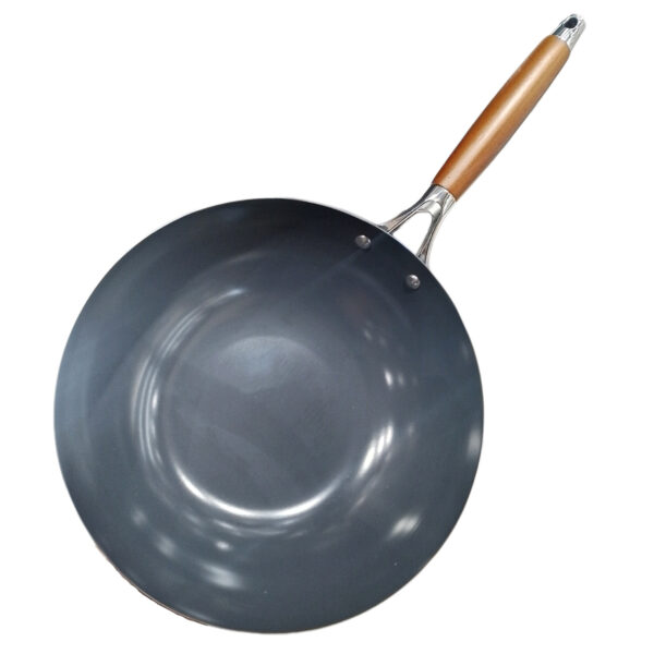 Carbon Steel Stir-Fry Wok With Wooden Handle - 32 cm