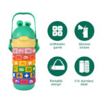 Kids Math Water Bottle with Silicone Spout Stainless Steel 430 Ml - Green - Image 4