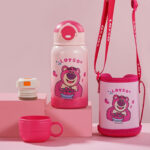 Disney Water Bottle With Leather Case ( Ss ) With Straw Lid Insulated – 500 ml - 1 Pc Price – 4 Cute Variants  